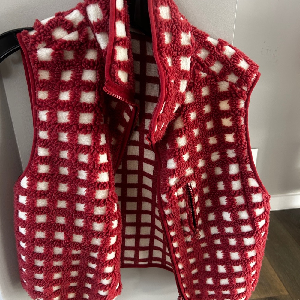 Midnight Lunch Red and White Checkered Fleece Vest